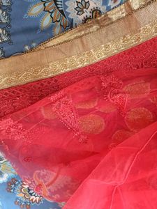 Red &amp; Gold Embellished Saree