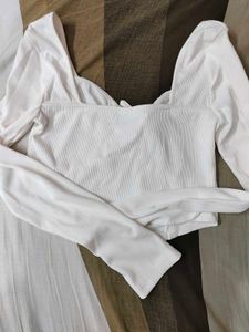 White Long Sleeve Tie Top