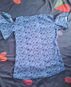 Blue Cold Shoulder Printed Top