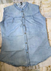 Denim Shirt With Half Sleeves