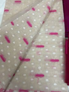 Cream And Pink Banarasi Suit Material