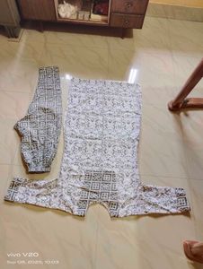 White &amp; Green Printed Kurti