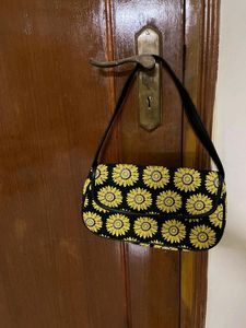 Black Sunflower Printed Bag