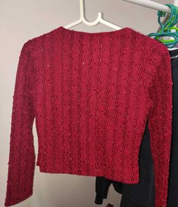 Red Cutout Long Sleeve Top