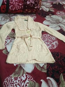 Peach Cardigan Sweater with Belt