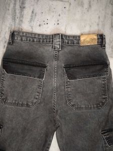 Gray Wide Leg Cargo Jeans