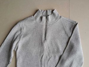 Gray Ribbed Mock Neck Top