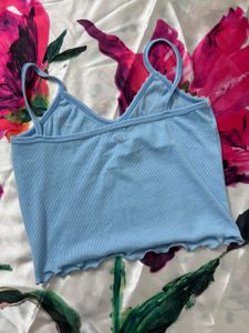 blue Lace Trim Tank Top