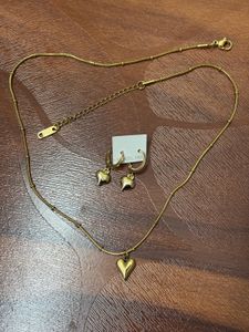 Gold Heart Necklace & Earring Set