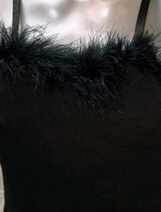 Black Fur Crop Spaghetti Top