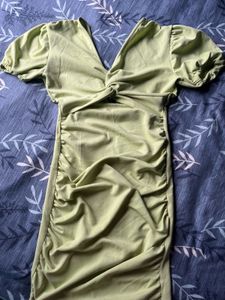 Lime Green Ruched Bodycon Dress