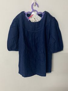 HEY Branded Navy Blue Sold Neck Regular Top
