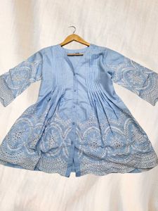 Blue Embroidered Tunic Top