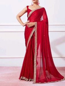 Red Bridal Saree With BLOUSE & PETICOAT