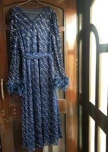 SAVANA Blue Feather Cuff Dress
