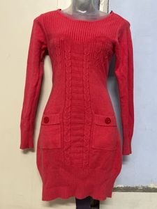 Pintrest Red Knit Sweater Dress with 2 pockets