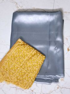 Satin Gray Saree With Blouse Piece