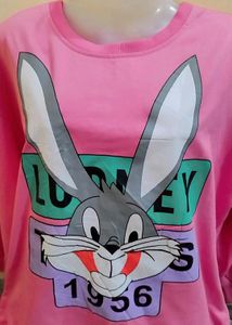 Korean Style Baggy Rabit Print Cute Pink Hoodie