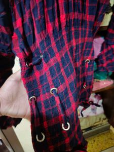 Checkered Flared Sleeve Top