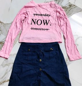 T-Shirt And Denim Skirts
