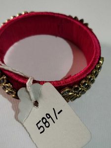 Handcrafted Pink Silk Thread Bangles with Kundan