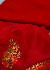Red Saree With Embroidery