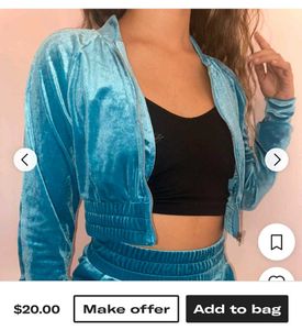 SHEIN Blue Velvet Cropped Hoodie