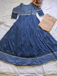 Elegant Blue Embroidered Anarkali Suit