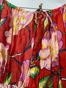 Floral Red Full Length Dress