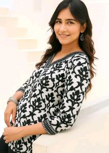 Sanganeri Black Bold Floral Print Cotton Top