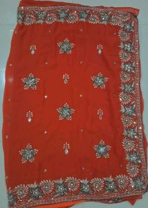 Elegant orange Embroidered Saree