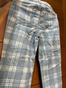 Blue Plaid Denim Jeans