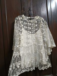 Romantic Zara Basic Cream Floral Embroidered Mesh