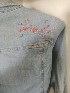 Girls&#39; Denim Jacket with Floral Appliques