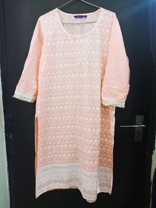 Shrishti Peach Chikan Work Kurta