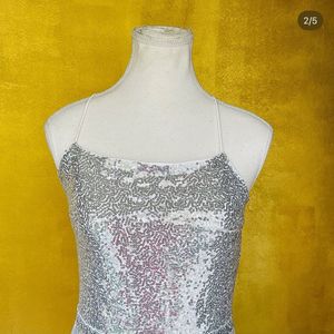 Sparkling Silver Fringe Party Dress