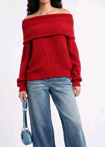 Chic Red Off-Shoulder Sweater