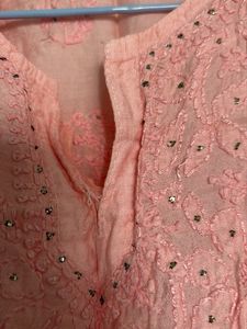 Peach Chikankari Kurta