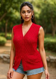Pinterest Shinny Red Hot Crochet Vest ()