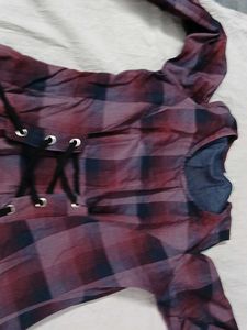 Red Plaid Cold Shoulder Dress