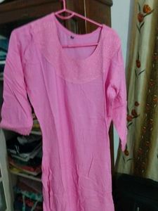 Pink Embroidered Neck Kurti