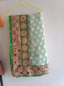 White And Green Heavy Saree