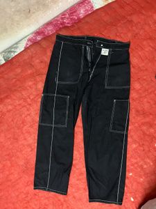 Black Contrast Stitch Pants