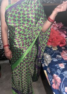 crepe green saree