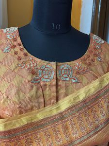 Fabindia Orange Printed Saree with blouse