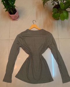 Olive Ribbed Long Sleeve Top