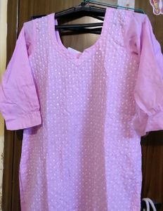 🩷Pink Embroidered Kurti Pant And Dupatta🩷
