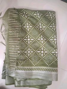 Olive Green Batik Print Saree