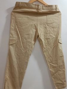 Beige Cropped Cargo Pants Women