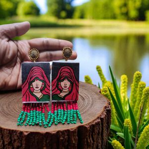 Unique Hand painted Fabric Earrings